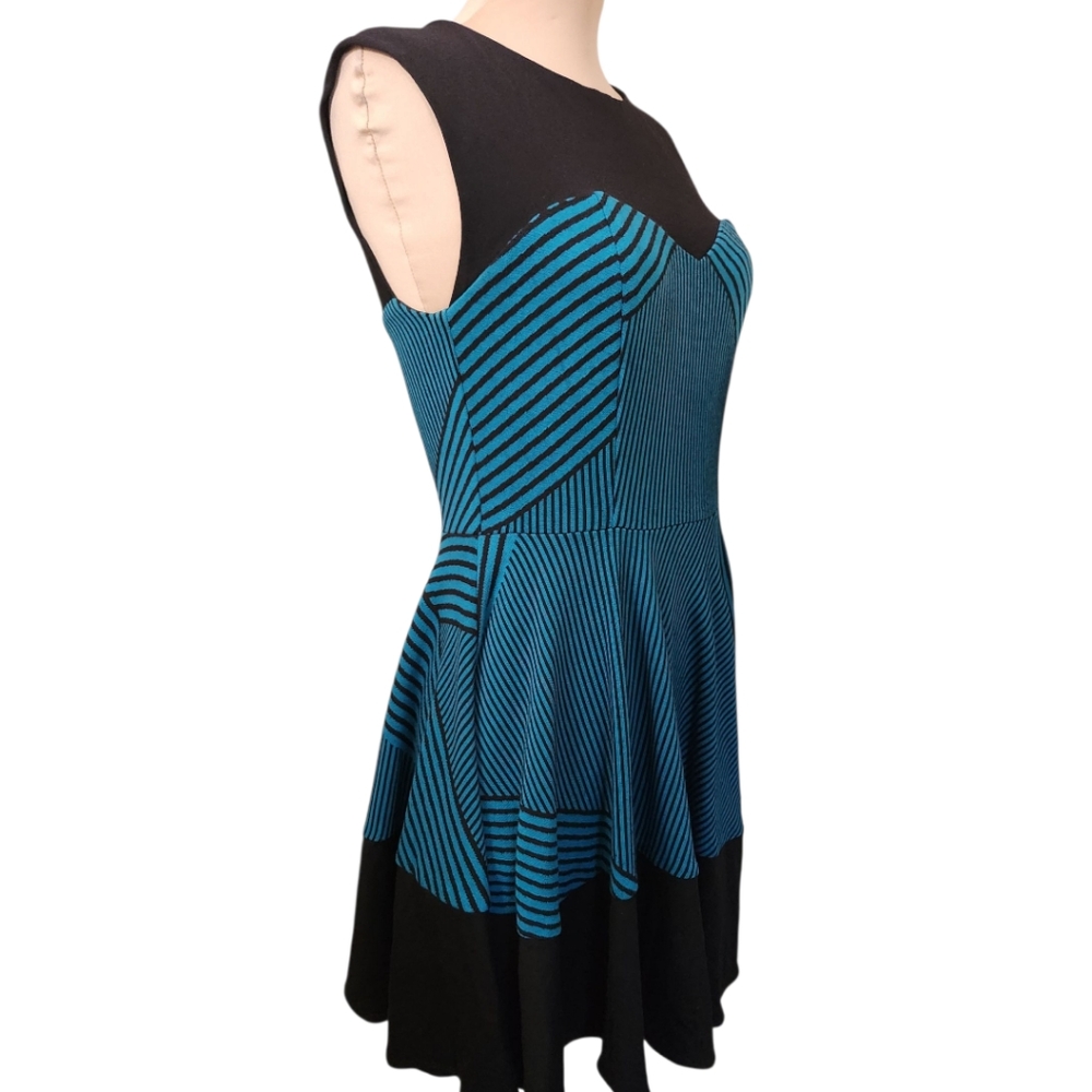 ANTHROPOLOGIE x EVA FRANCO Teal & Black Striped Swing Dress - Size 10 - Picture 6 of 14